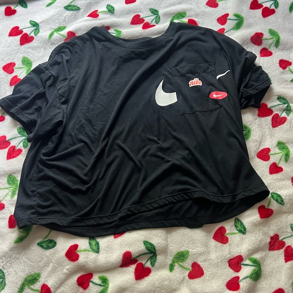 Nike Black Cropped Tee with Logo Accents